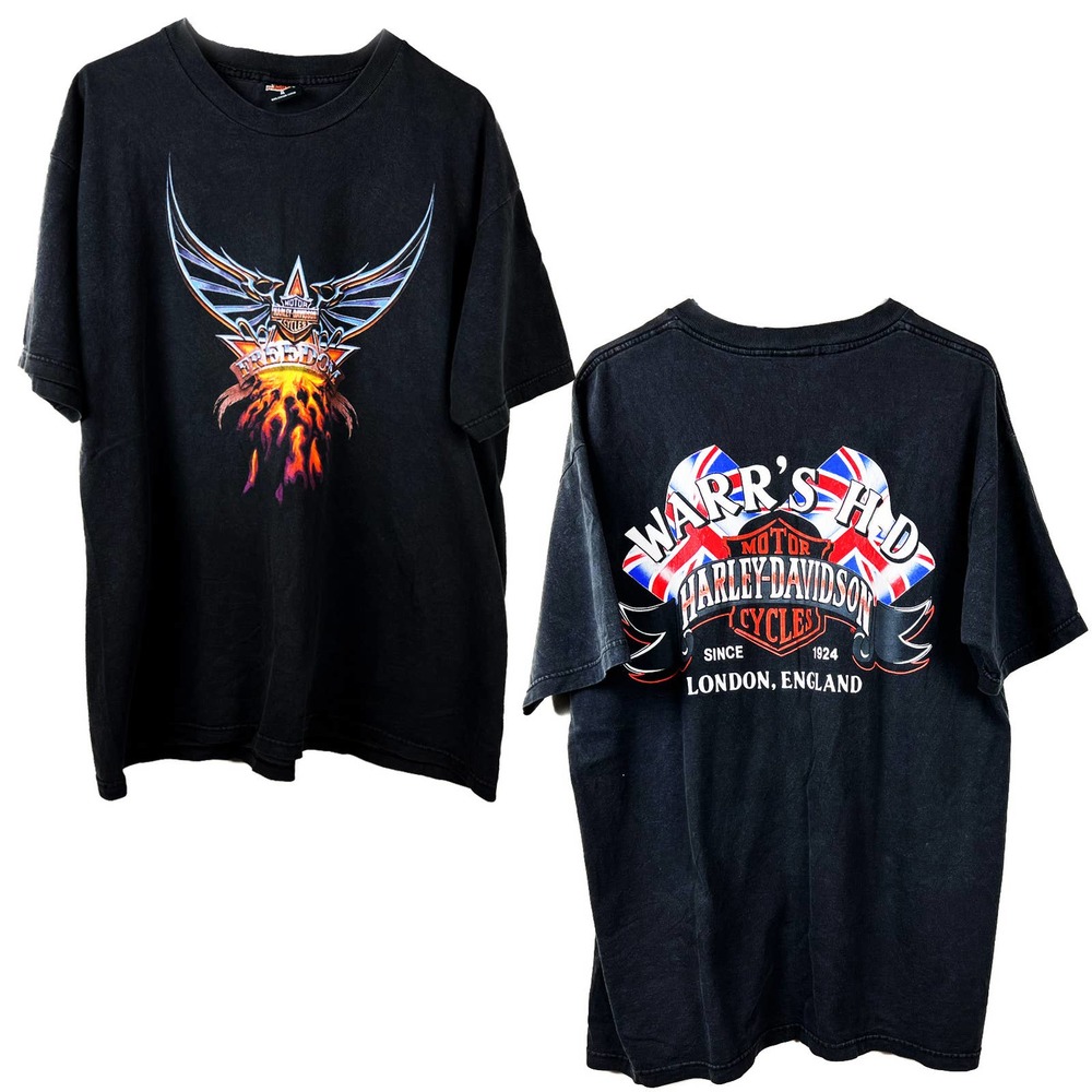 Warr's Harley Davidson  London England Y2K Faded Black Vintage T-shirt Men Sz L